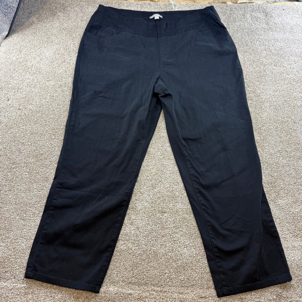 Woman Within Black Pull On Stretch Cotton Pants 20W Petite Plus 20 Career Work